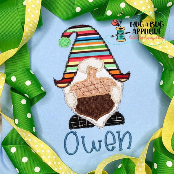 Gnome Acorn Zig Zag Stitch Applique Design, Applique