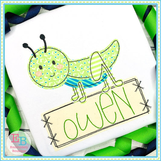 Grasshopper Banner Bean Stitch Applique, Applique