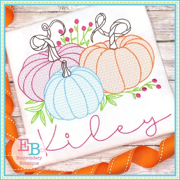 Pumpkins Berries Sketch Design, Embroidery