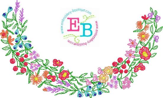 Half Wildflower Wreath Embroidery Design, Embroidery