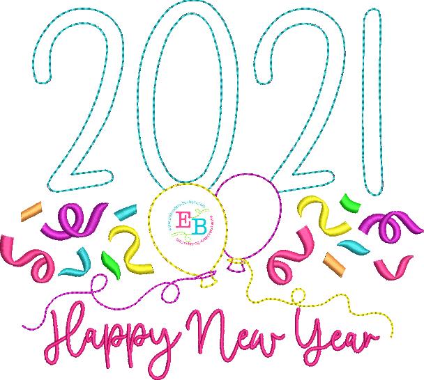 Happy New Year 2021 Bean Stitch Applique, Applique