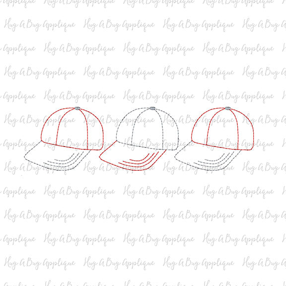 Baseball Hat Trio Bean Stitch Applique, Applique