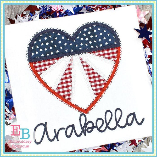 Heart Red White Blue Applique, Applique