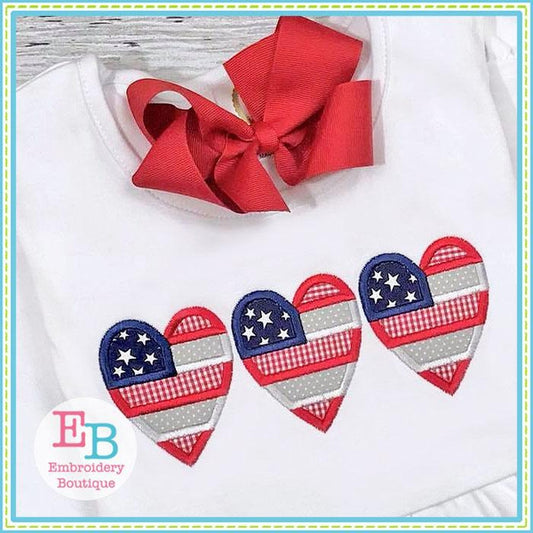 Heart Flag Trio Applique, Applique