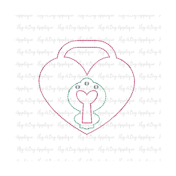 Heart Lock Bean Stitch Applique Design, Applique