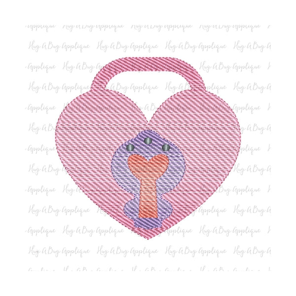 Heart Lock Sketch Stitch Embroidery Design, Embroidery