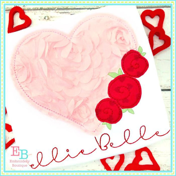 Heart Roses Bean Stitch Applique, Applique