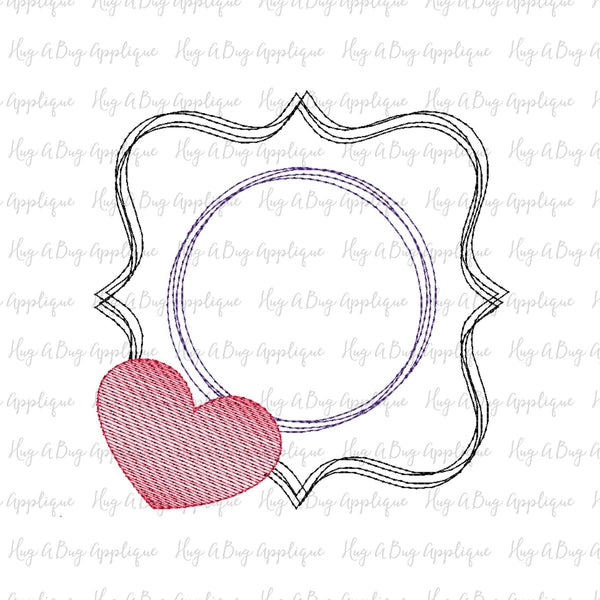 Heart Frame Scribble Sketch Stitch Embroidery Design, Embroidery