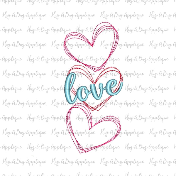 Hearts Love Sketch Embroidery Design, Embroidery