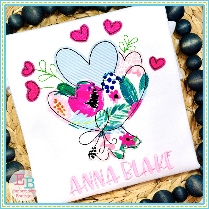 Heart Bouquet Bean Stitch Applique, Applique