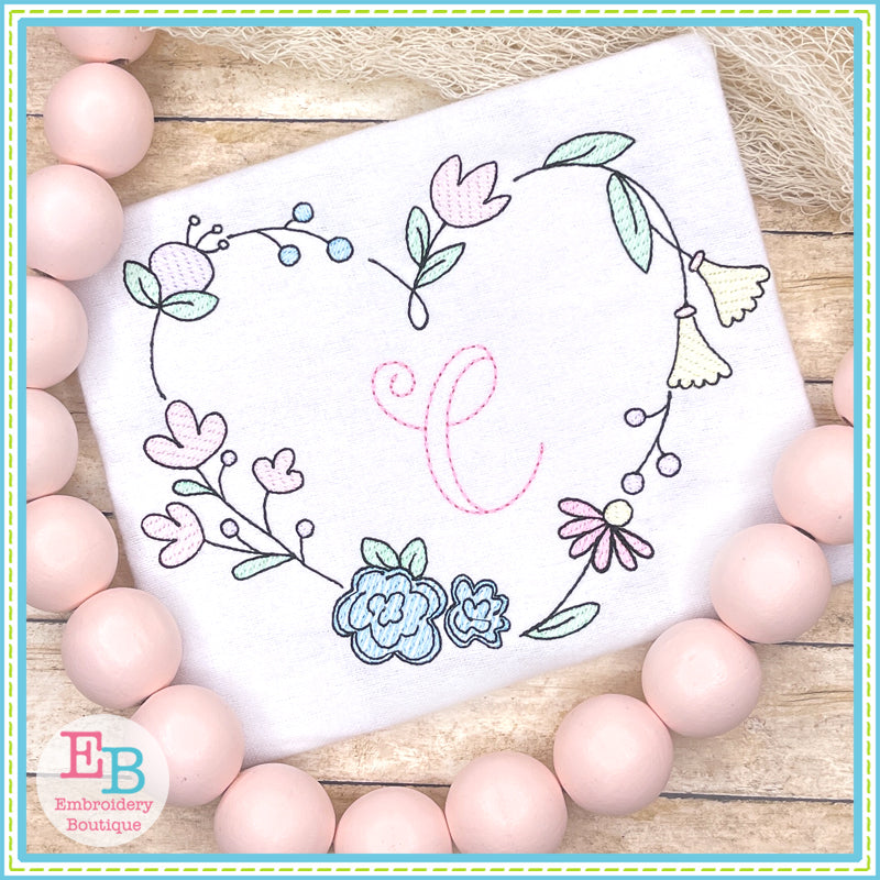 Heart Floral Frame Embroidery Design, Embroidery Design