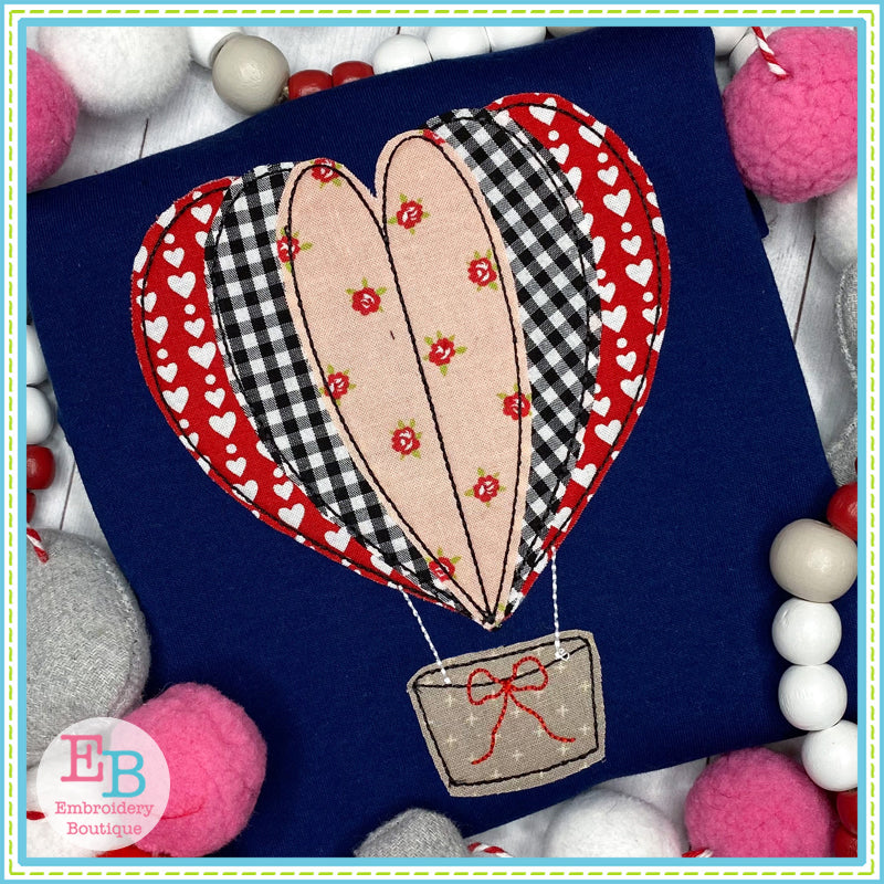 Heart Hot Air Balloon Bean Stitch Applique, Applique