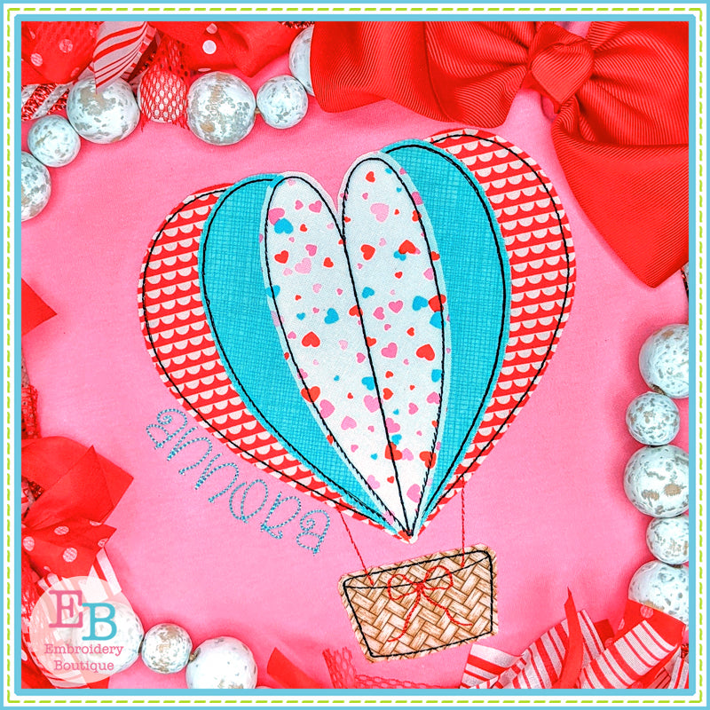 Heart Hot Air Balloon Bean Stitch Applique, Applique