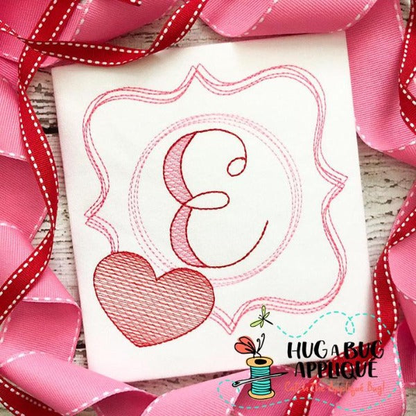 Heart Frame Scribble Sketch Stitch Embroidery Design, Embroidery