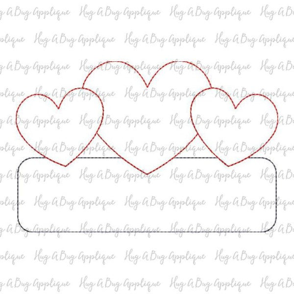 Heart Trio Box Bean Stitch Applique Design, Applique