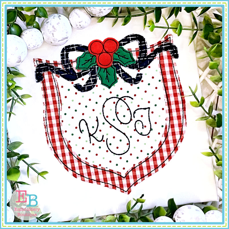 Holly Berry Shield Bean Stitch Applique, Applique