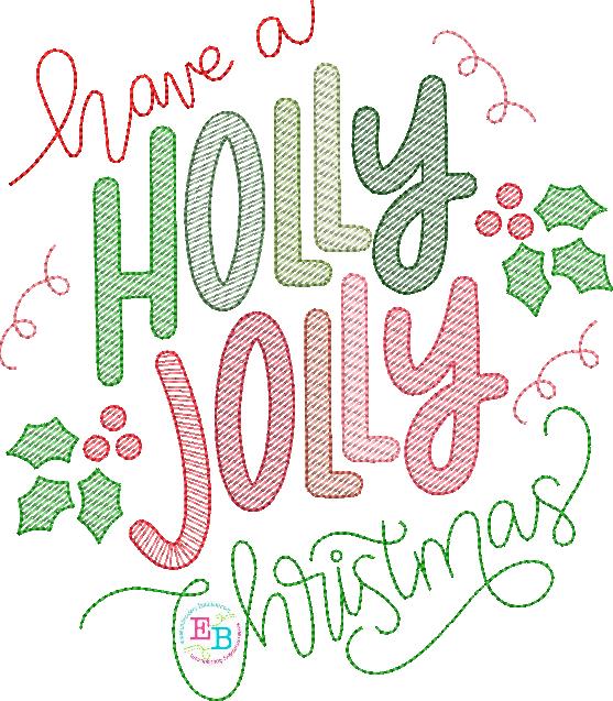 Holly Jolly Christmas Embroidery Design, Embroidery