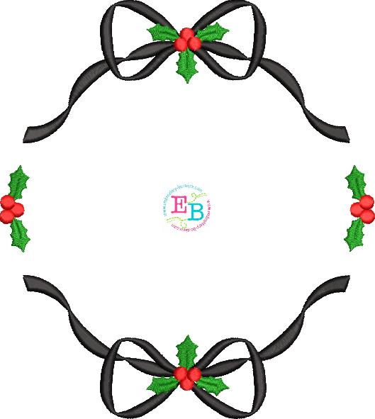Holly Double Bow Monogram Frame Embroidery Design, Embroidery