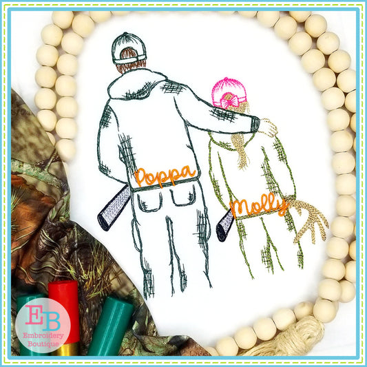 Hunters Dad And Girl Embroidery Design, Embroidery