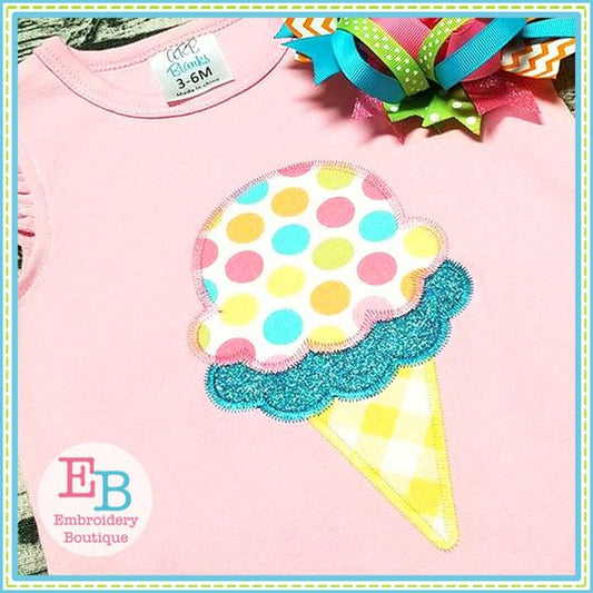 Double Dip Ice Cream Cone Zigzag Applique, Applique