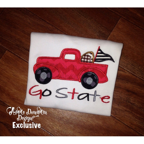 Football Vintage Truck Applique Design, applique