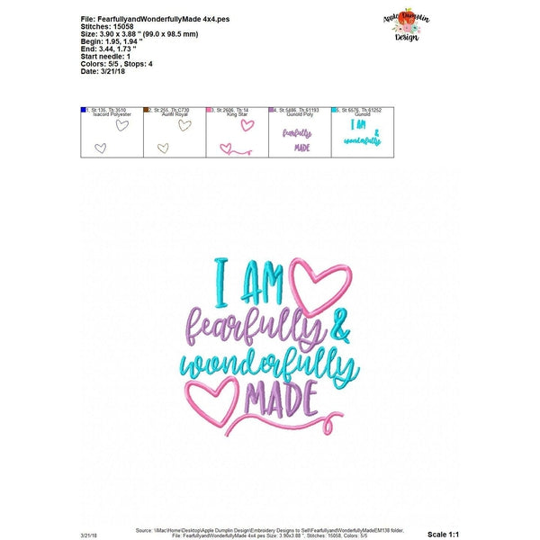 I am Fearfully and Wonderfully Made Applique Design, applique