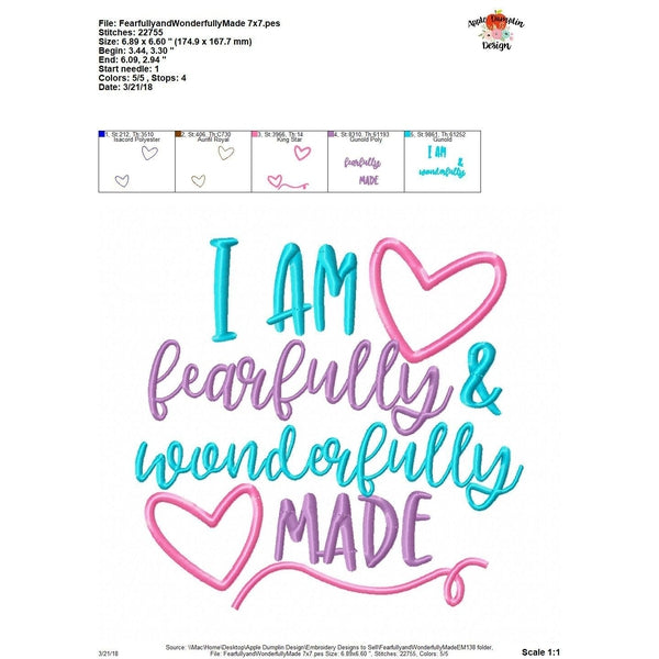 I am Fearfully and Wonderfully Made Applique Design, applique