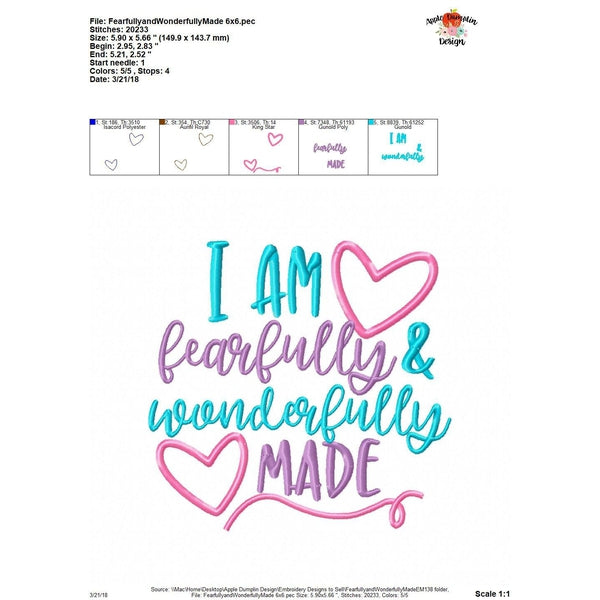 I am Fearfully and Wonderfully Made Applique Design, applique