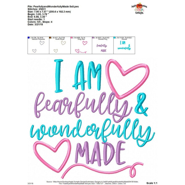 I am Fearfully and Wonderfully Made Applique Design, applique
