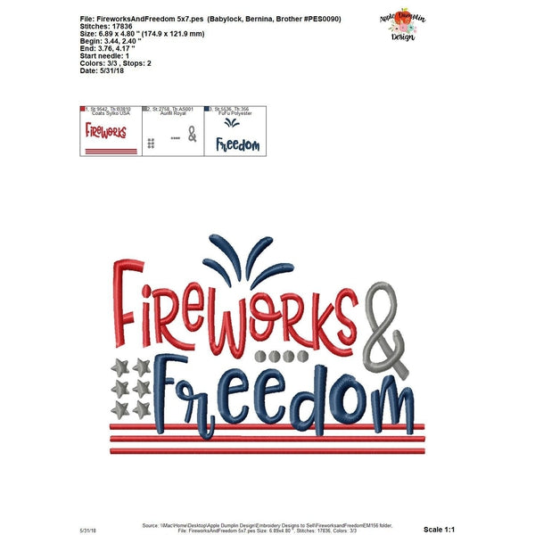 Fireworks and Freedom Embroidery Design, embroidery