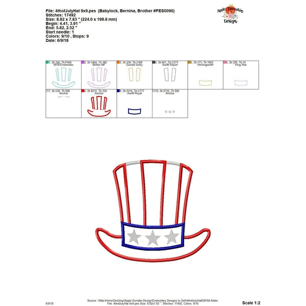 4th of July Hat Applique Design, applique