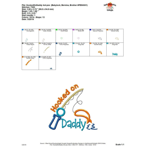 Hooked on Daddy Applique Design, applique