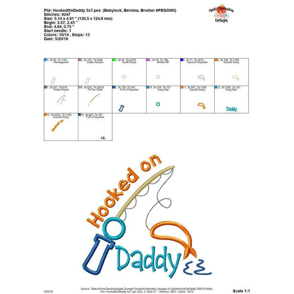 Hooked on Daddy Applique Design, applique