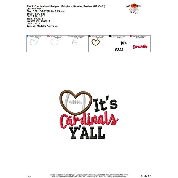 It's Cardinals Y'all Applique Design, applique