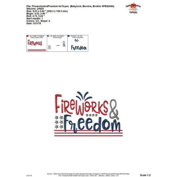 Fireworks and Freedom Embroidery Design, embroidery