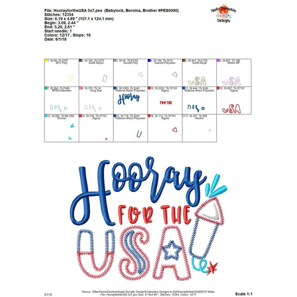 Hooray for the USA Embroidery Design, embroidery