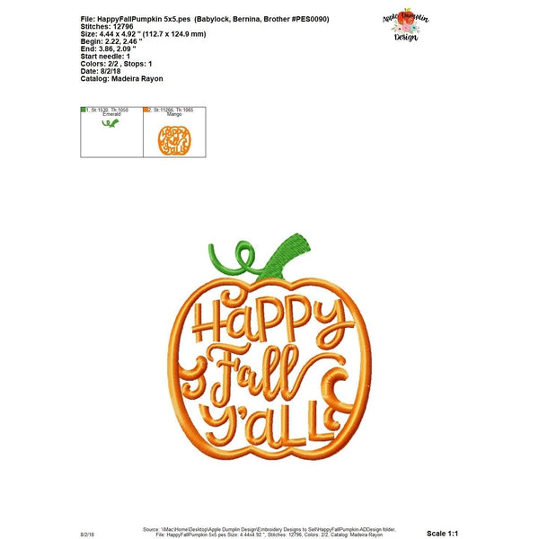 Happy Fall Y'all Embroidery Design, embroidery