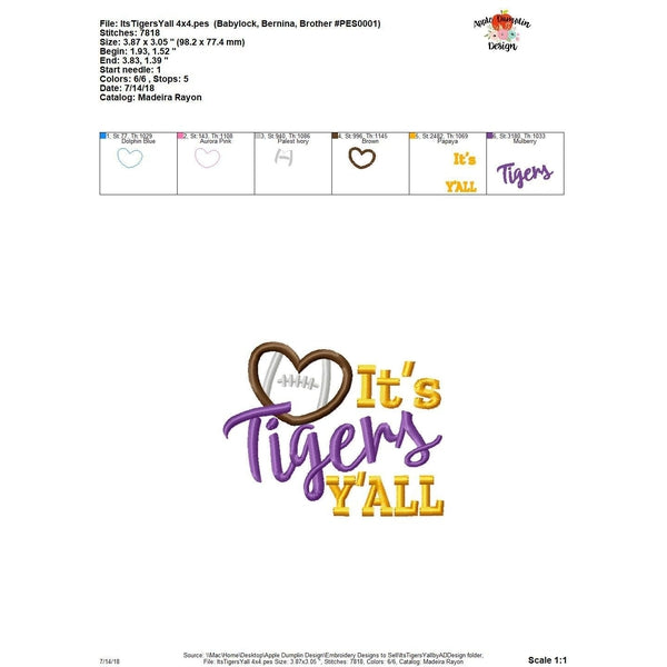 It's Tigers Y'all Embroidery Design, embroidery