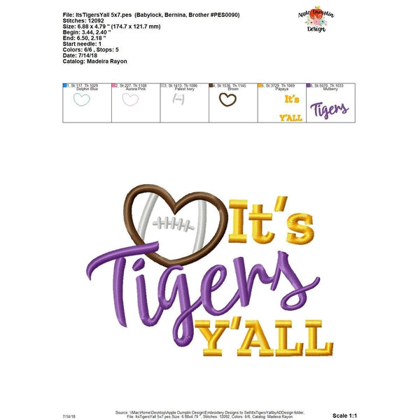 It's Tigers Y'all Embroidery Design, embroidery
