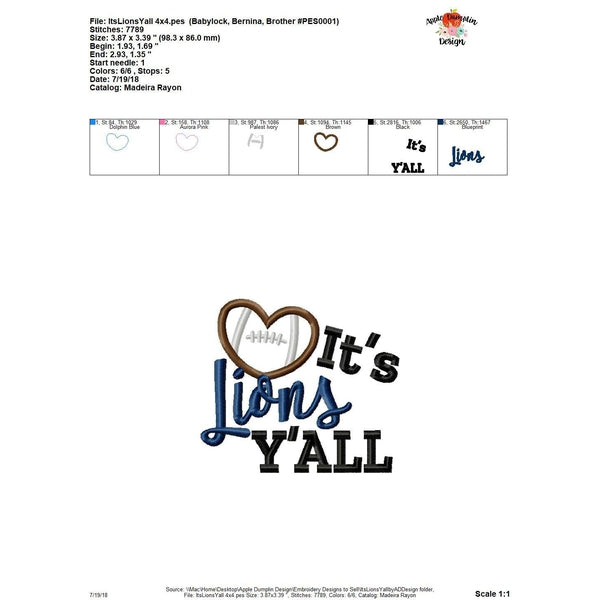 It's Lions Y'all Applique Design, applique