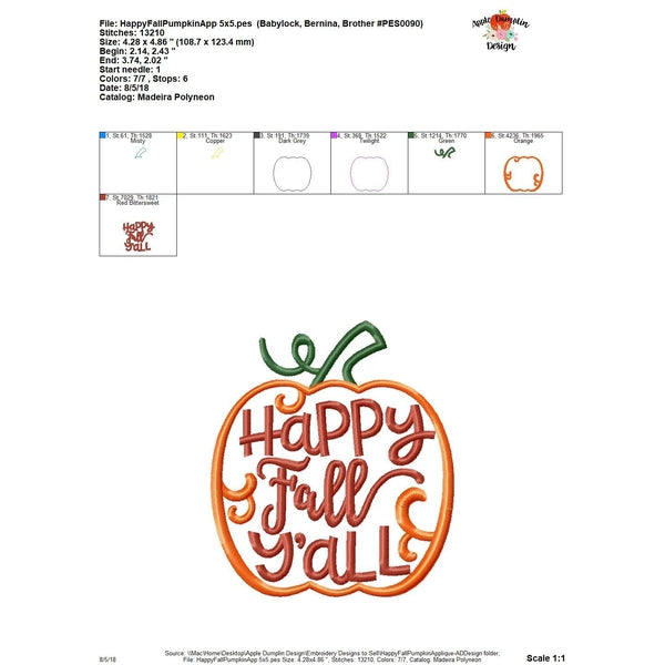 Happy Fall Y'all Pumpkin Applique Design, applique