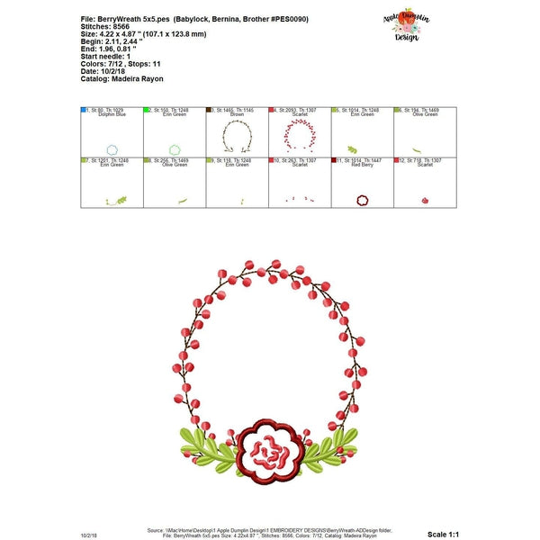 Berry Wreath Applique Design, applique