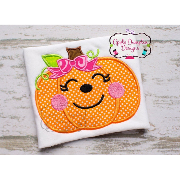 Halloween Pumpkin with Bow Applique Design, applique