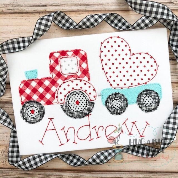 Tractor Heart Bean Stitch Applique Design, Applique