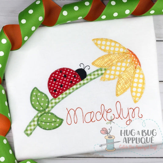 Ladybug Flower Zig Zag Stitch Applique Design, Digital Download