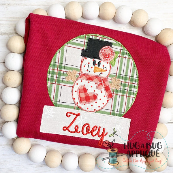 Globe Snow Girl Zig Zag Stitch Applique Design, Applique
