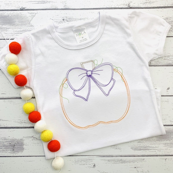 Pumpkin Bow Scribble Embroidery Design, Embroidery