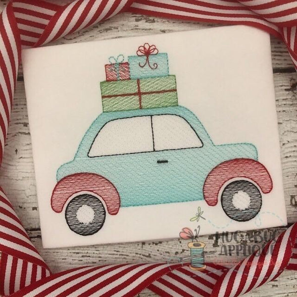 Christmas Car Gifts Sketch Stitch Embroidery Design, Embroidery