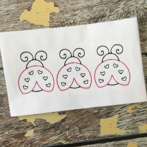 Ladybug Trio Scribble Stitch Embroidery Design, Embroidery