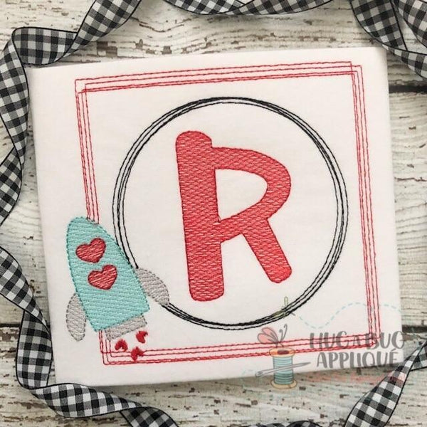 Rocket Hearts Sketch Scribble Frame Embroidery Design, Embroidery